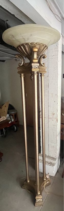 Gold brass torchiere -floor lamp -alabaster shade 72” tall in San Francisco