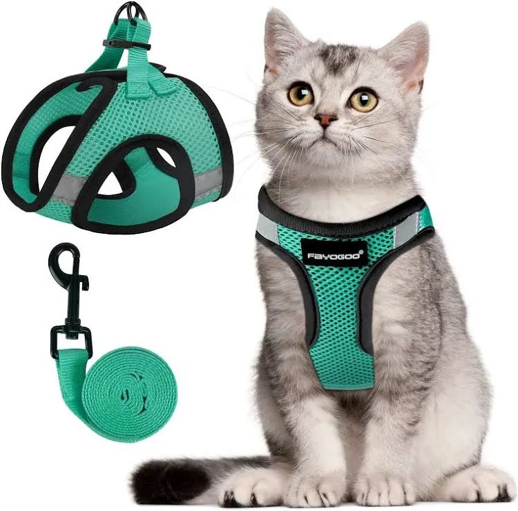 FAYOGOO Cat Harness and Lead Set Cat Harness for Walking Escape Proof Adjustable Cat Lead and Harness Set