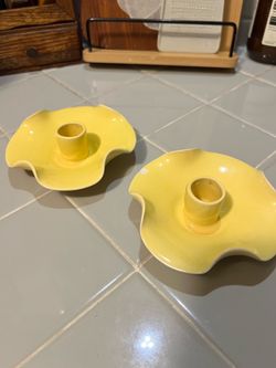 1940’s candle holders by Caliente Pottery in butter yellow (2)
