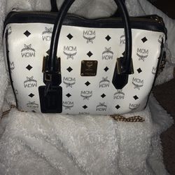 EUC MCM Ella Boston Bag - black & White Leather - Heritage Collection