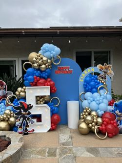 Sonic Balloons , Balloon Garland , Backdrop 