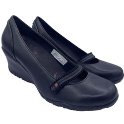 new MERRELL petunia leather black wedge pumps women Size 8