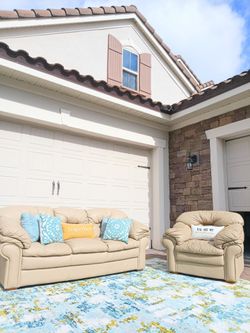 Beige Leather Couch Set