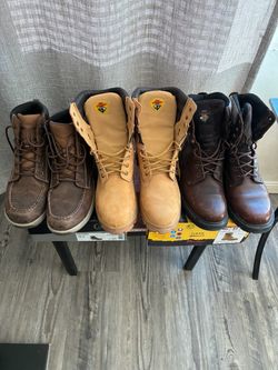 LOT OF 3 - Men's Size 12 W Work Boots (Hytest Steel Toe & Herman Survivors)