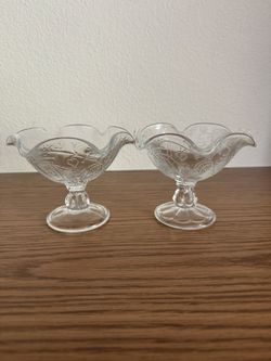 2 Scalloped Edge Candy Glass Dishes