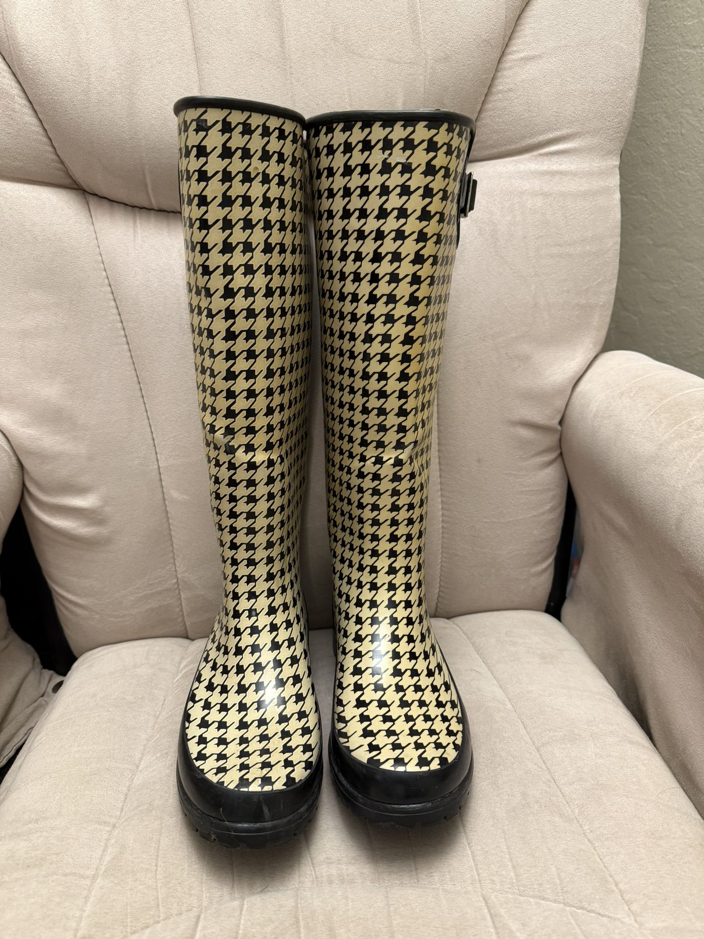 Sperry Top Sider Women's Rain Boots - Cream & Black Houndstooth, Size 6