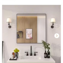 Aura 30 in. W x 30 in. H Rectangular Framed Wall Bathroom Vanity Mirror in Matte Black