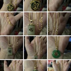 Beautiful Jade Necklaces 4 Styles.. 20” 14k Gold Plated Chains ..$50 Each