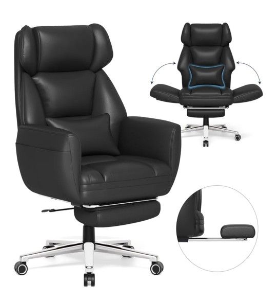 GABRYLLY Ergonomic Chair with Footrest – Wide Cross Legged Chair with Reversible Armrests, 120°Tilt, Lumbar Support,Heavy-Duty Base, Big and Tall Exec