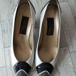 Sesto Meucci of Florence Women's Black & White Kitten Heel Shoes Size 7N