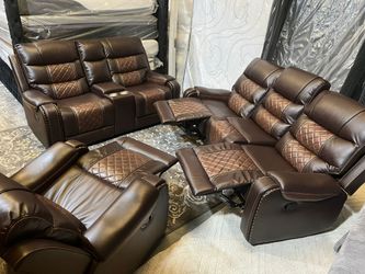 CLEARANCE SALE 3 Piece Recliner Sofa Loveseat and Chair Set $1349 BROWN