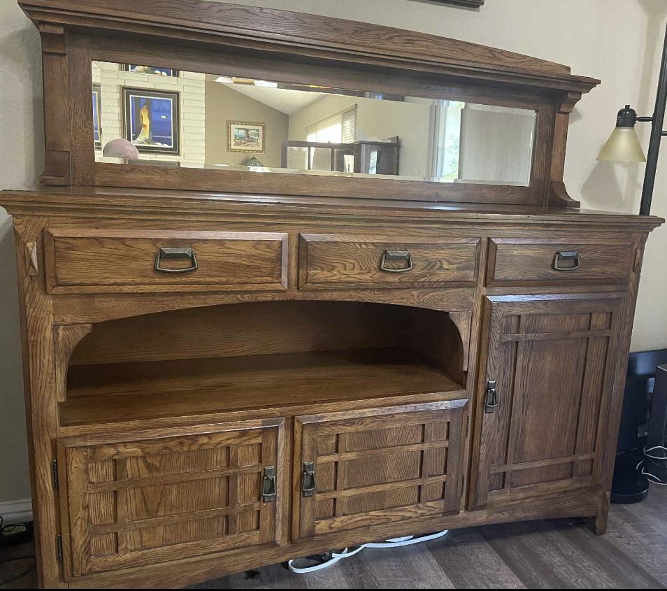 Wooden Mirrored Sideboard Hutch 