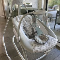 Ingenuity SimpleComfort Lightweight Compact 6-Speed Multi-Direction Baby Swing, Vibrations & Nature Sounds, 0-9 Months 6-20 lbs