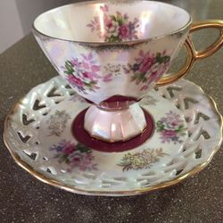 Vintage Opalescent Bone China Teacup & Saucer