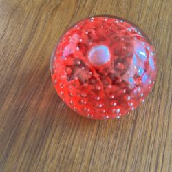 Beautiful Vintage Glass Paper Weight With Orange/Red Flower