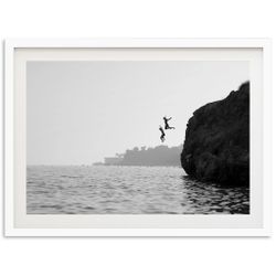 Large Framed Photograph Black/White Cliff Jump