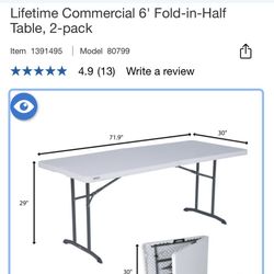 Lifetime Commercial 6' Fold-in-Half Table, 2-pack
