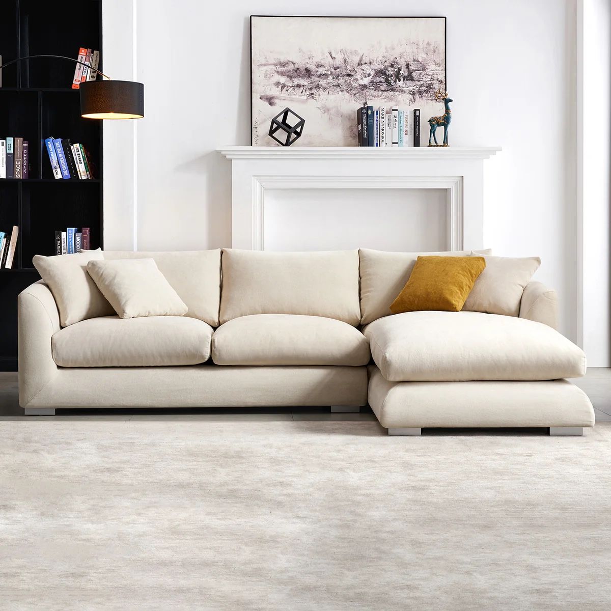 Couch Sectional New 110 inch Beige Feathers White