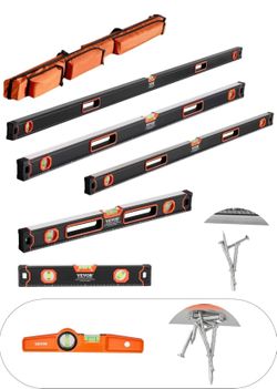 VEVOR 6-Piece Torpedo Level, 78/48/32/24/16/10 Inch Box Levels Set, Bubble Vials Ruler for 45/90/180 Degree, Shock-Proof Aluminum Alloy Magnetic Level