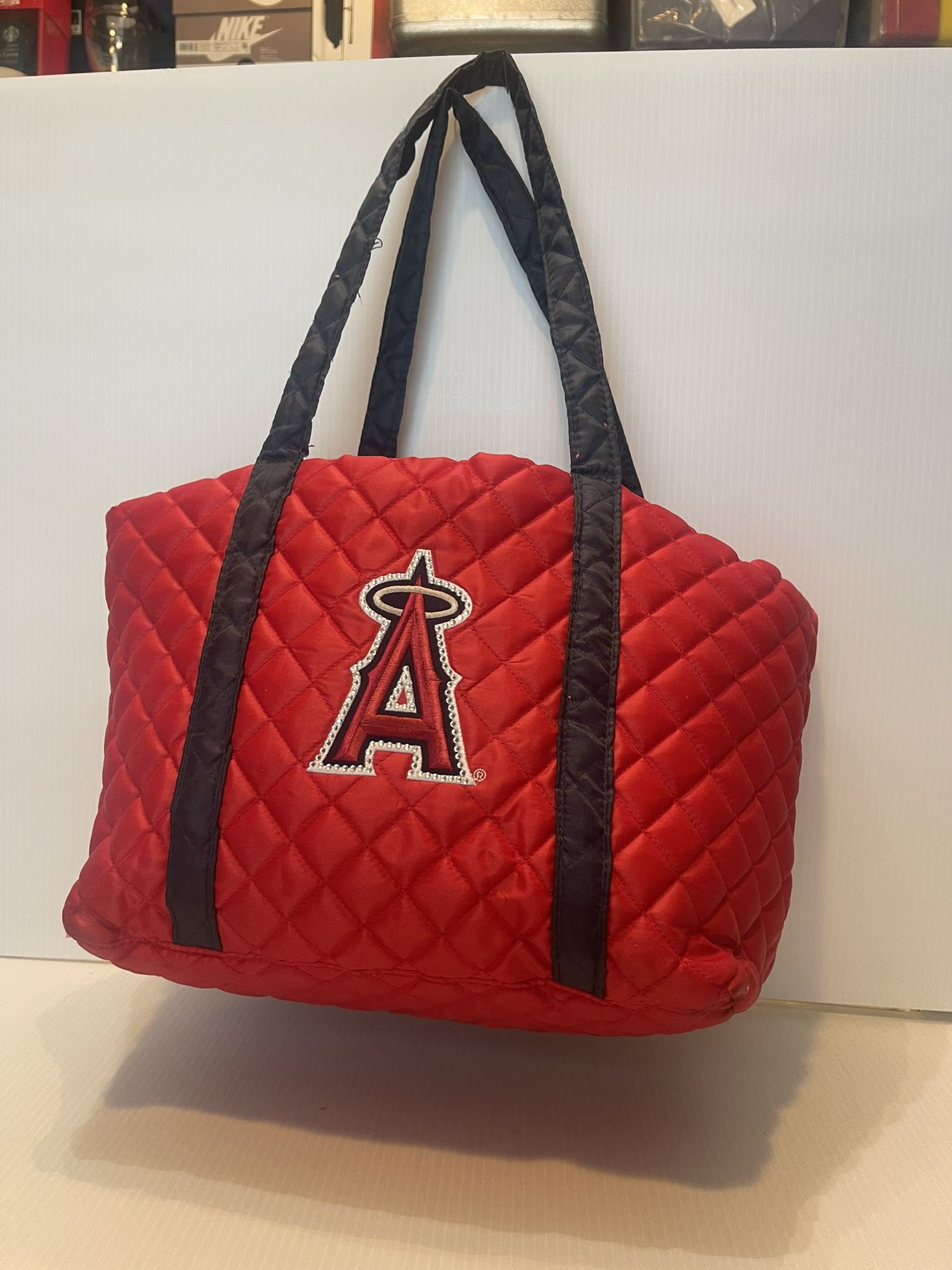 Anaheim Angels Rhinestone Bling Quilted Tote Bag Red Blue