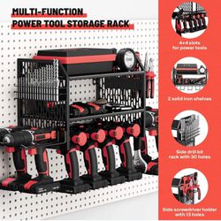 Power Tool Storage Rack with 8 Drill Storage, Cordless Drill Garage Storage Rack, Pegboard Woodboard And Concrete Wall Drill Holder Tool Shelf, Bl