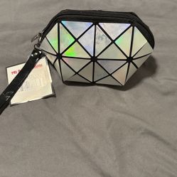 Iridescent Silver Black Wristlet Wallet Mini Purse