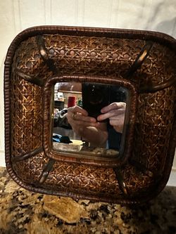 Woven Rattan Square Decorative Mirror