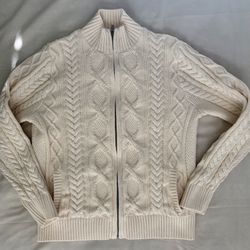 L.L.Bean Cream Cable Knit  Cotton Sweater