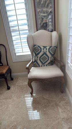 Wingback Accent Chair with Carved Wood Frame