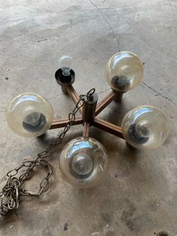 Vintage Mid-Century Modern 5-Light Wood & Brass Chandelier