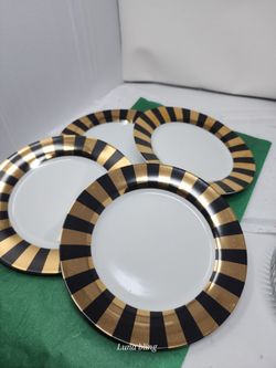 Black and Gold Striped Dinner Plates Set of 4