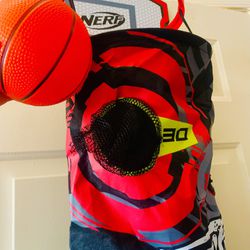 NERF Basketball Hoop Hamper - Laundry Layup Over the Door Basket + Shooting Target - Mini Hoop Hamper + Basketball Set