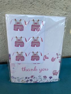 Pink Baby Shower Thank You Cards with Stickers (24)