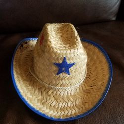 Sheriff Dress Up Hat For Boys And Girls Straw Tie Closure Plastic * The Front Horseshoes On The Side Red Blue White And Beige