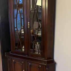 Antique Mahogany Curio Corner Cabinet 