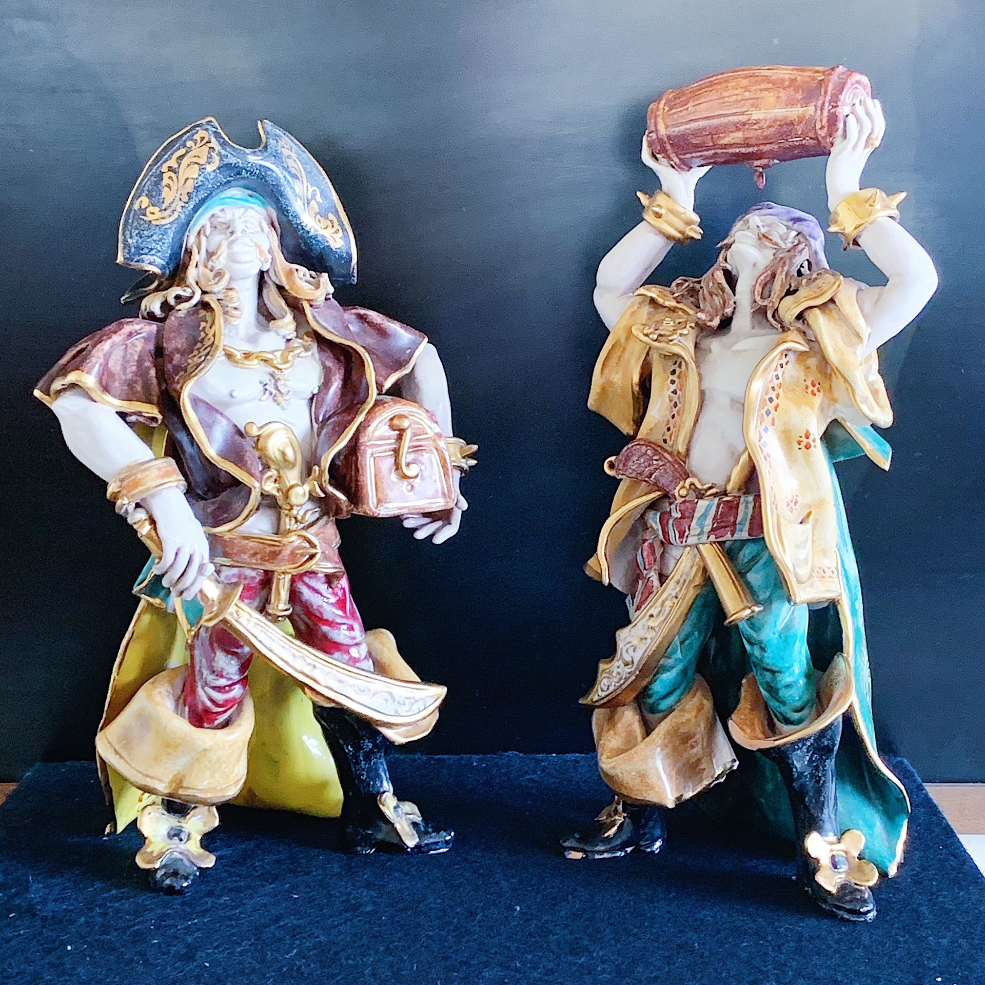Pair of Capodimonte Italy Ceramic Porcelain Pirate Figures signed Paolo Marioni, c. 1960