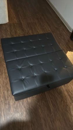 Black Tufted Leather Ottoman