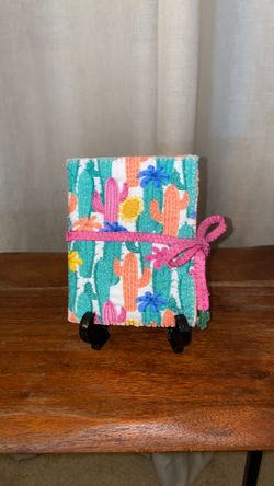Handmade Needle Book with Felt Pages and Notions 4.5” x 5.5”  9.5” when opened