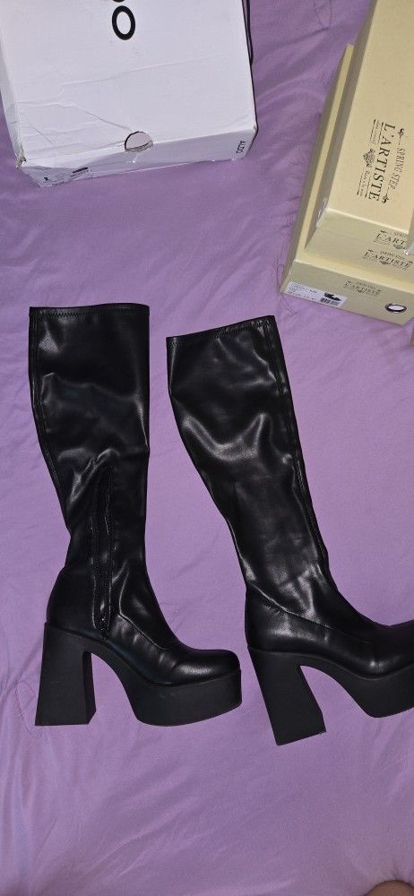 Aldo Black Faux Leather Platform Boots