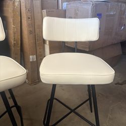 Kitchen Counter stools with Backs and Metal Legs, 26" Swivel Barstools for Counter Height, Faux Leather in White