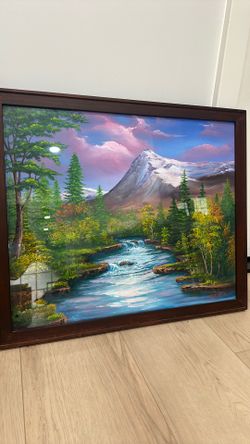 Original Levon Aslanyan Oil Painting – "Mountain River Landscape" Framed