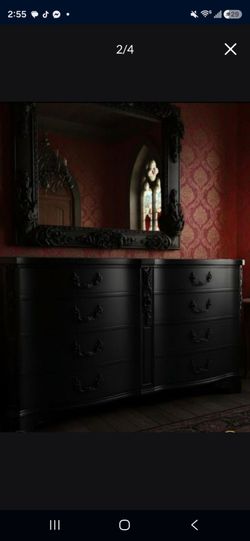 ​🖤 Stunning Matte Black Gothic Revival Dresser 🖤