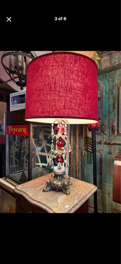 Vintage, beautiful original marble base Brass, ruby red crystal table lamp