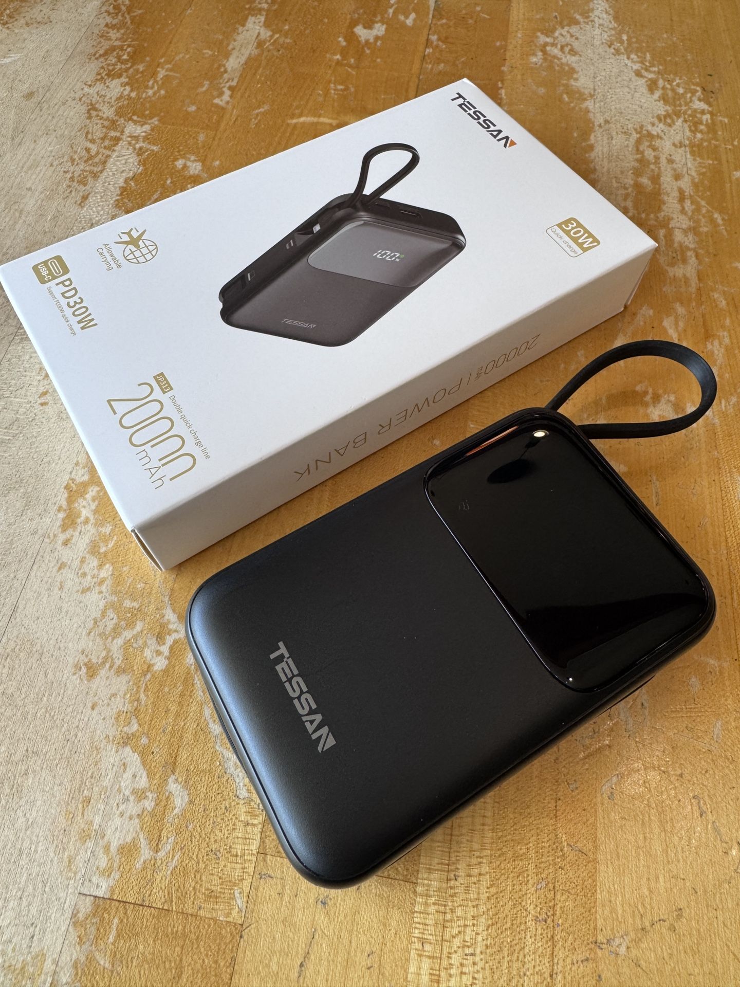 Brand New TESSAN Portable Charger Power Bank with Built in USB-C Cable, 20000mAh Fast Charging Battery Pack with PD 30W Output Travel Essentials for i