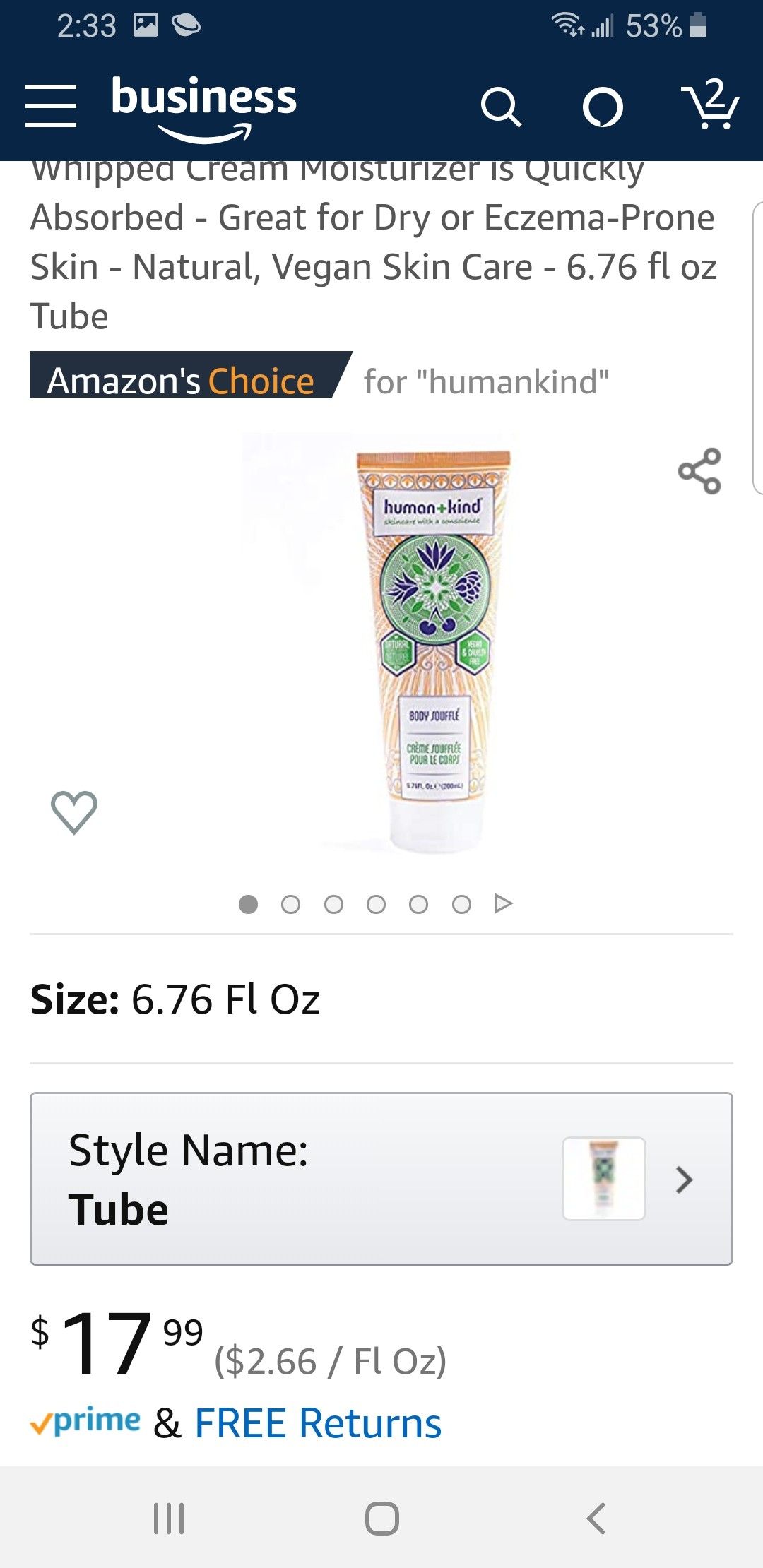 Human +Kind body souffle vegan skin moisturizer
