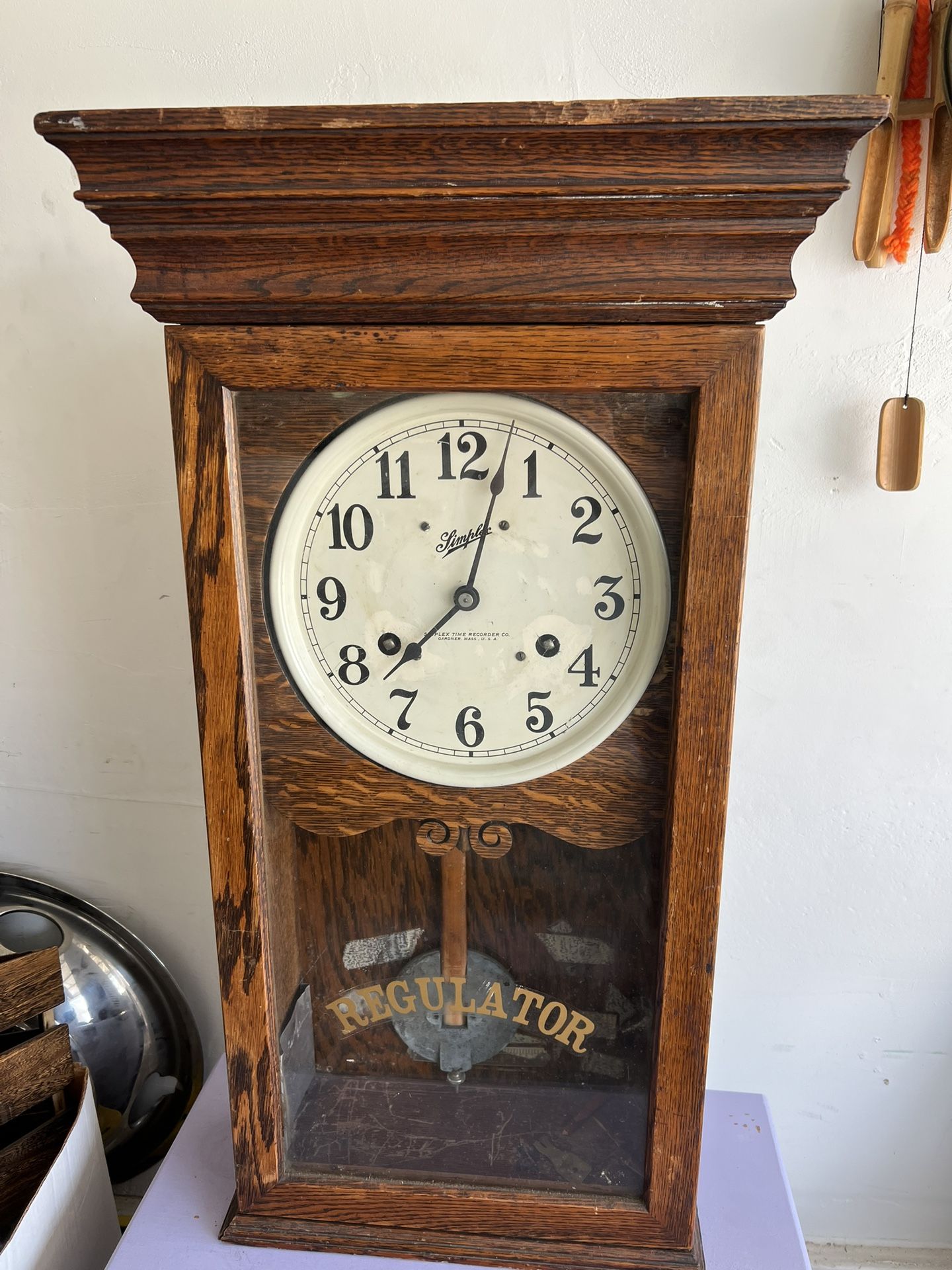 Vintage Oak Wood Simplex Regulator Clock