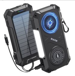 Solar Charger Power Bank Built-in Retractable USB-C Cable, 20000mAh Wireless Magnetic Portable Charger with Camping Light, Flashlight, 20W Fast Chargi