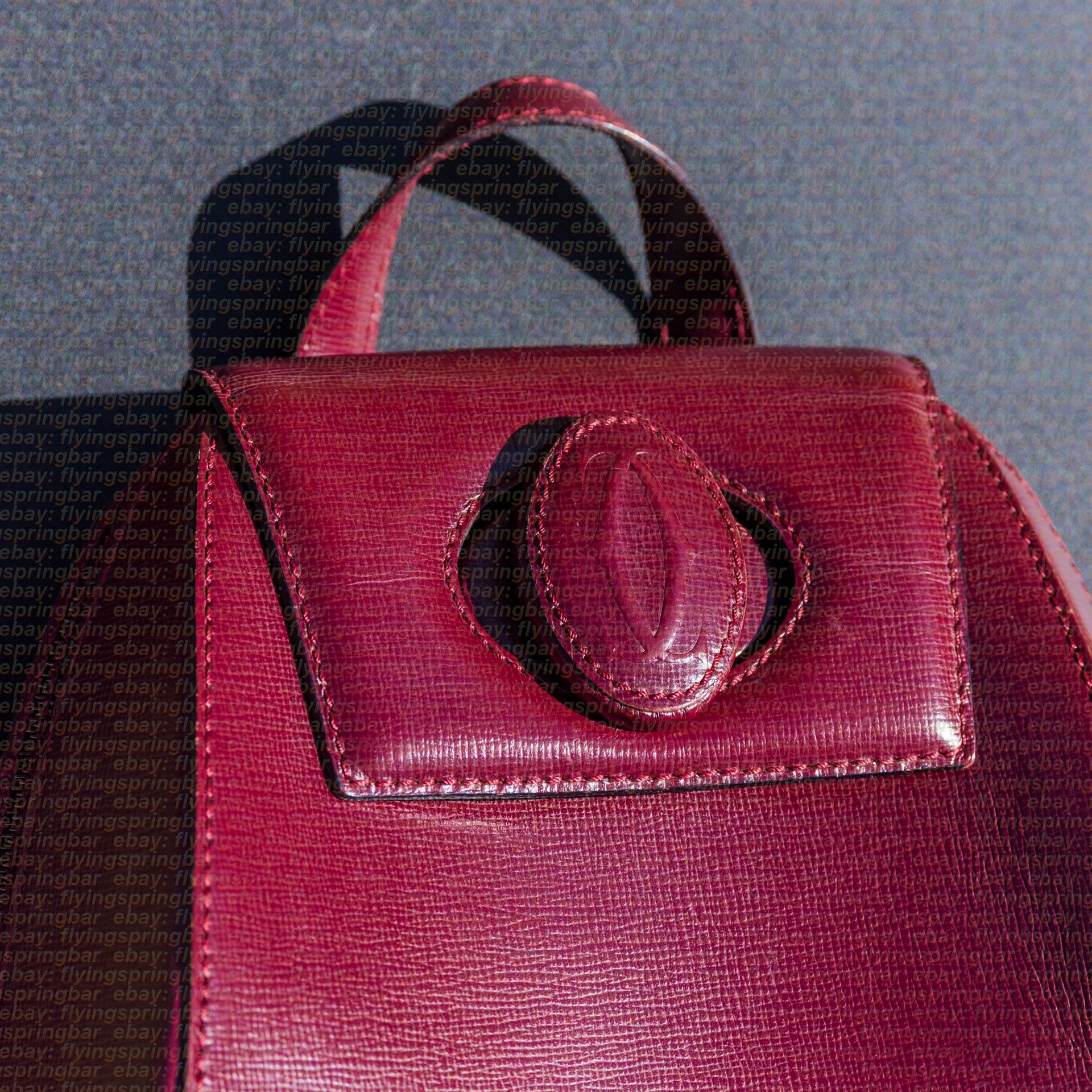 MUST DE CARTIER 2C Logo BackPack Leather Bordeaux Gold Made  display picture 1