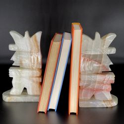 Vintage Alabaster Bookends Seated Aztec 