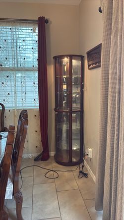 Curio display case wood and glass